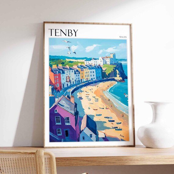 Tenby Rooftops Colorful Houses Beach View Vibrant Art Poster