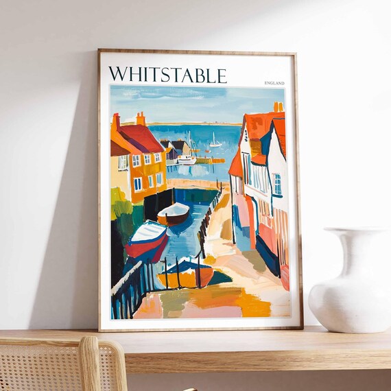 Whitstable England Fishing Boats Creek Harbour Travel Poster