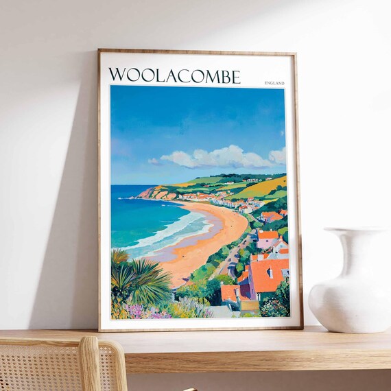 Woolacombe England Curving Beach Seaside Village Coastal Poster