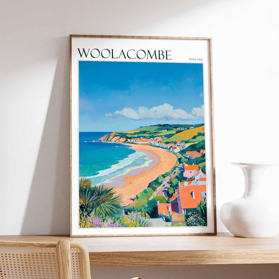 Woolacombe England Curving Beach Seaside Village Coastal Poster