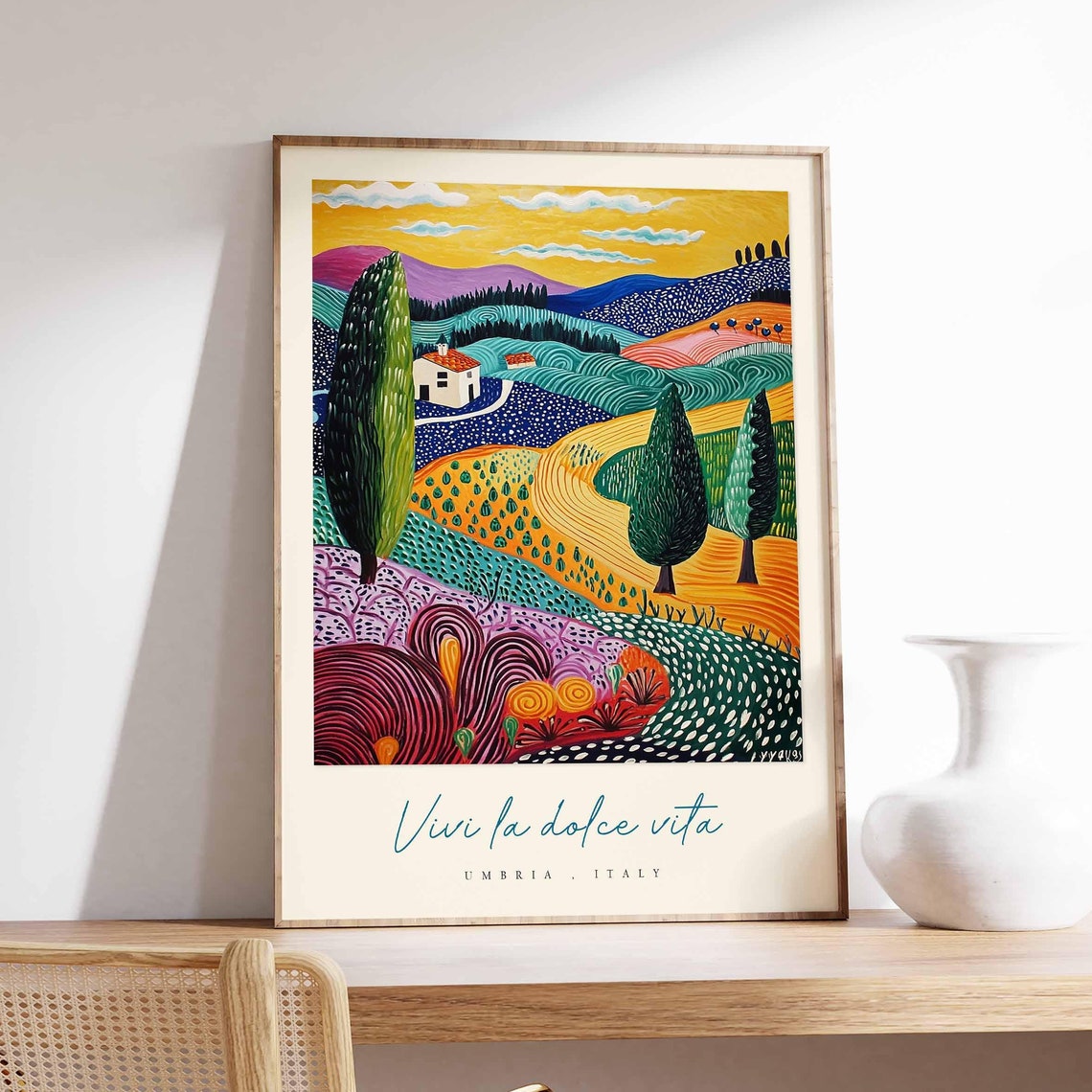 Umbria Italy Modern Abstract Countryside Farmhouse Bold Color Poster