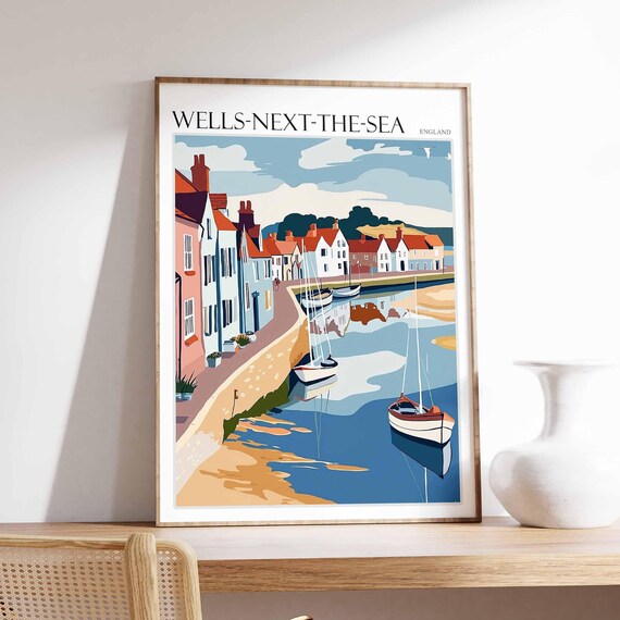 Wells-Next-The-Sea Harbour Flat Illustration Sailboats Art Poster