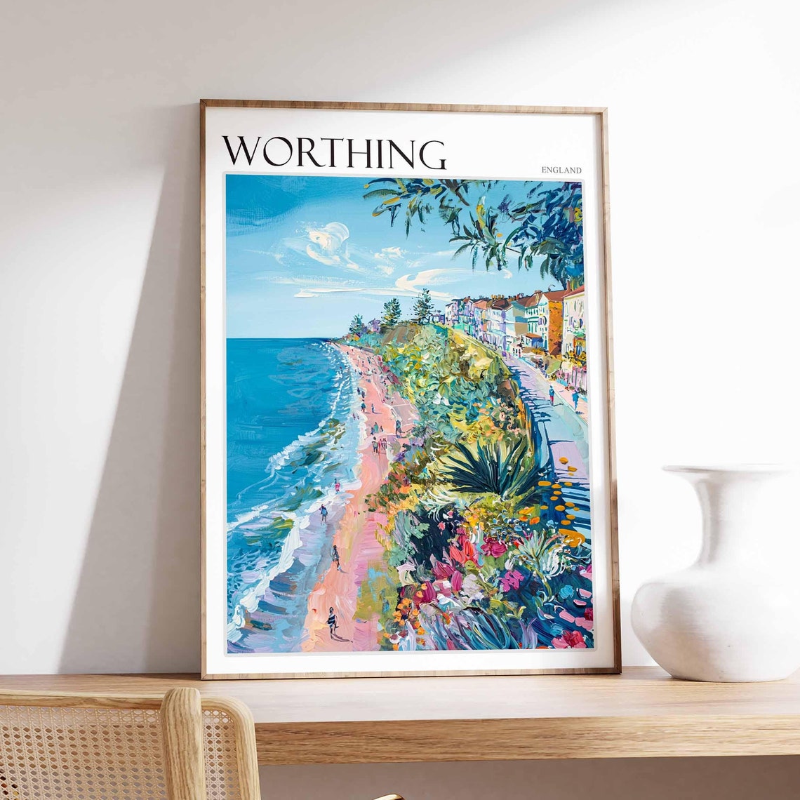 Worthing Poster Sussex Poster Uk Travel Poster Coastal Wall Art Uk Home Decor Worthing Travel Print Sussex Travel Print Worthing Art