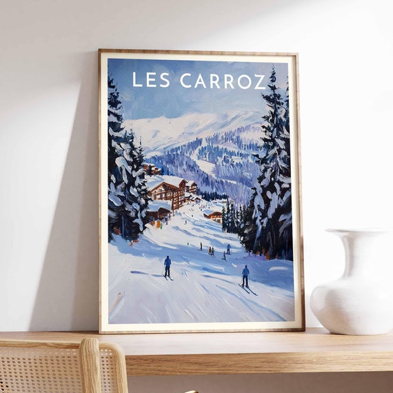Skiing Travel Poster Les Carroz Ski Print France Art Winter Sport Gift