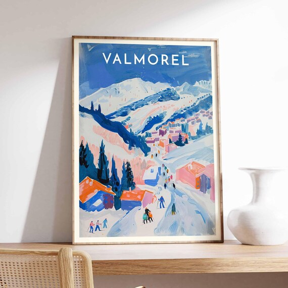 Valmorel French Alps Ski Resort Village Painterly Winter Scene Poster