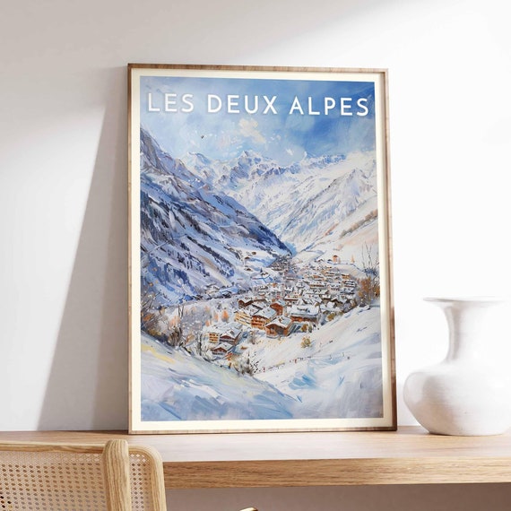 Skiing Travel Poster Les Deux Alpes Ski Print France Art Winter Sport Gift