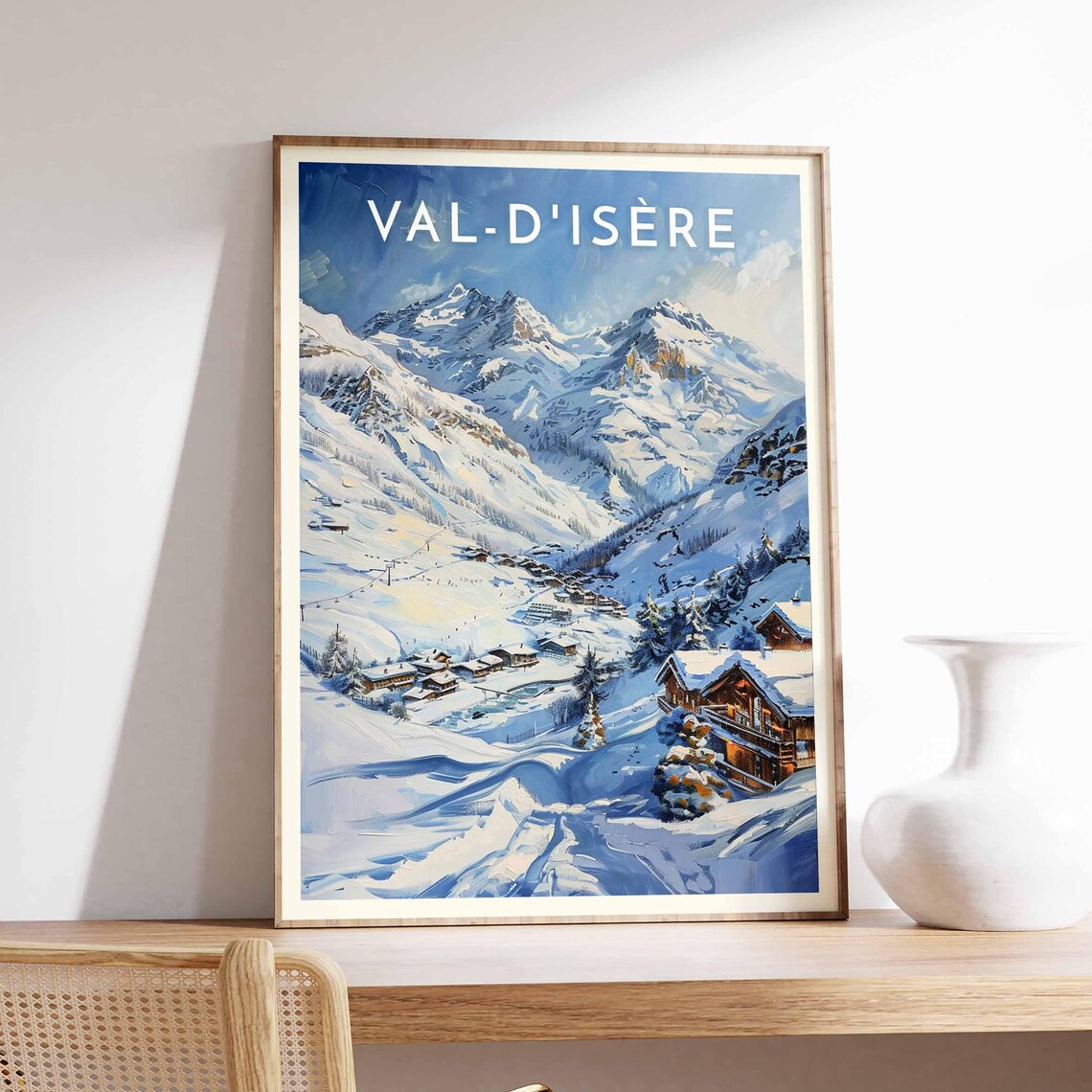 Val d'Isère France Blue Alpine Valley Chalet Winter View Poster