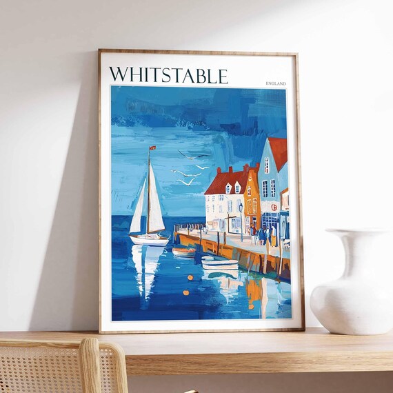 Whitstable England Sailing Yacht Harbour Seagulls Travel Poster