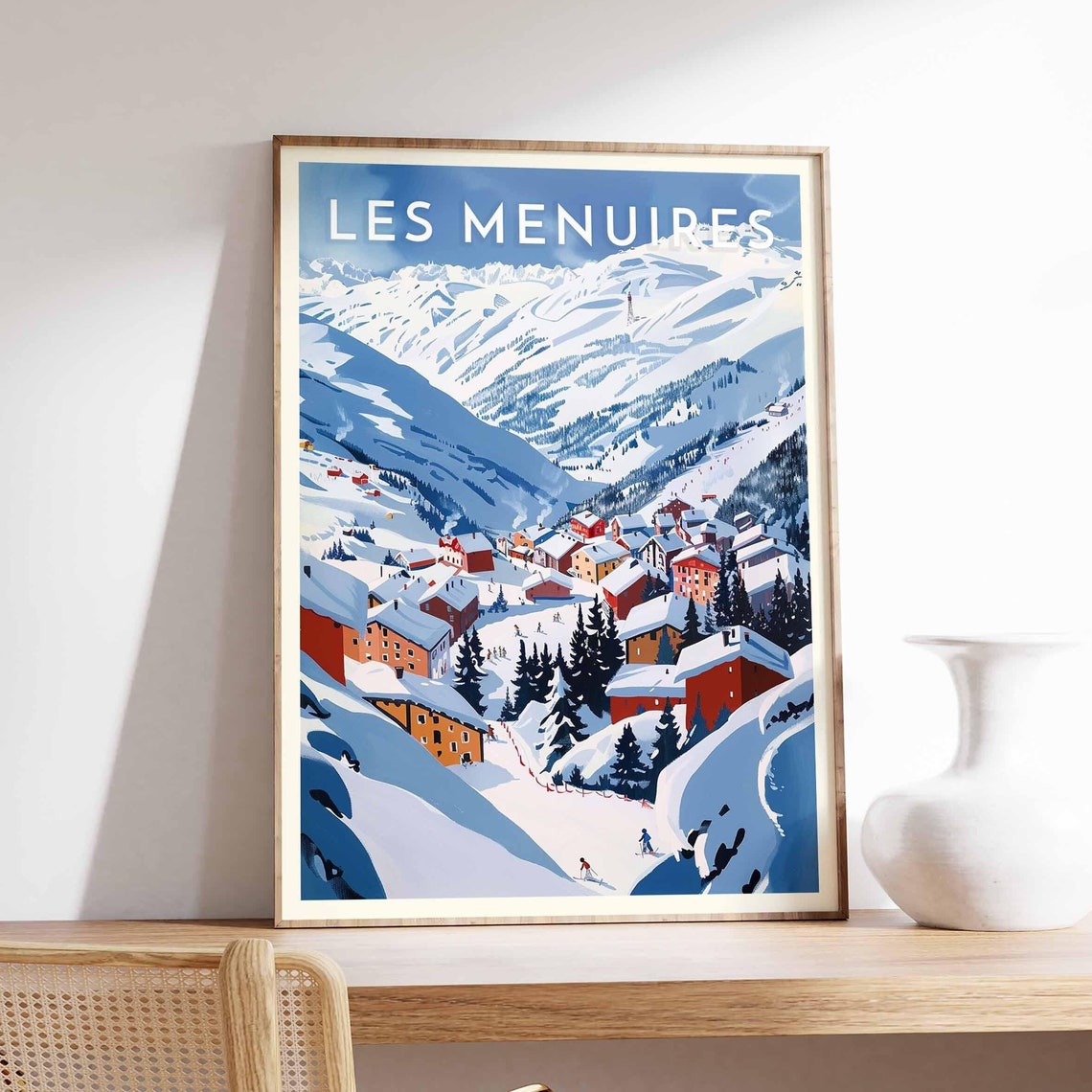 Les Menuires Alpine Ski Village Snow Vintage Travel Art Poster