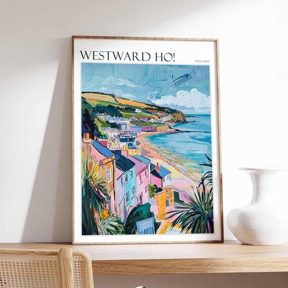 Westward Ho Poster North Devon Poster Uk Travel Poster Coastal Wall Art British Decor Surfing Travel Poster Westward Ho Travel Print