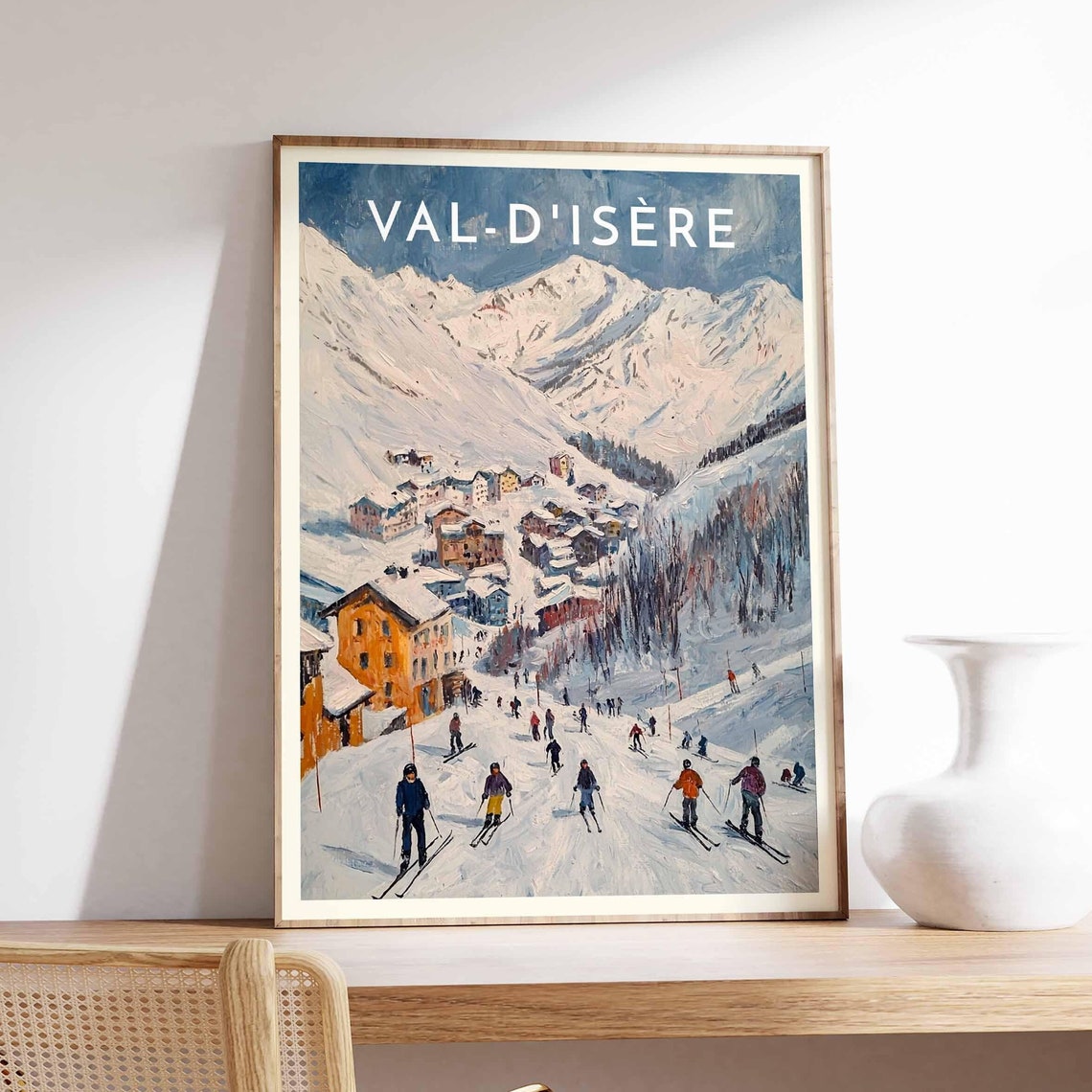 Val-D'Isère Ski Resort Village Mountains Skiers Artistic Scene Poster