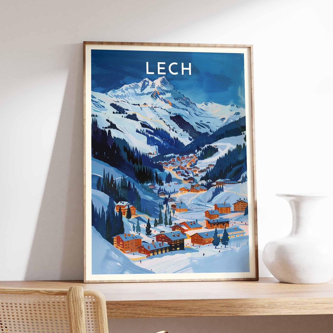 Lech Austria Alpine Village Valley Evening Snowy Peaks Travel Poster