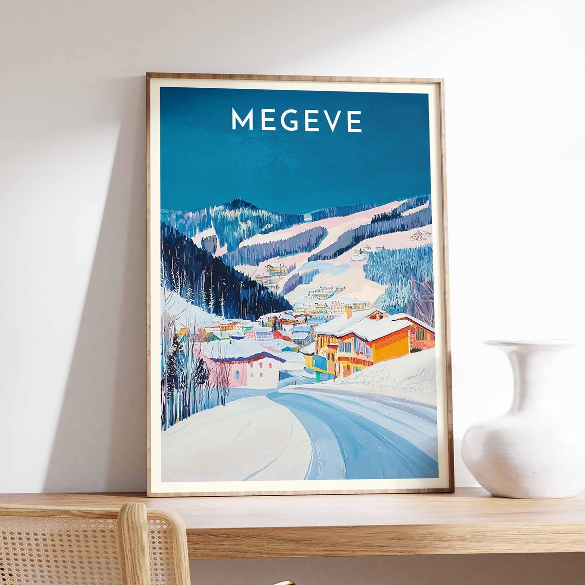 Megeve Winding Snow Road Through Alpine Village Valley View Poster