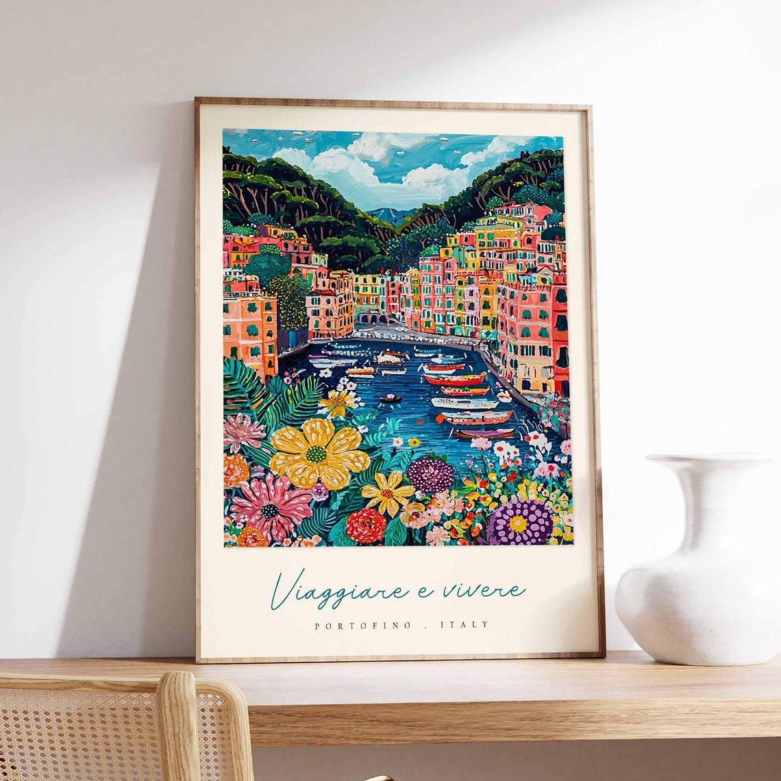 Portofino Italy Harbor With Bold Flowers Viaggiare E Vivere Poster