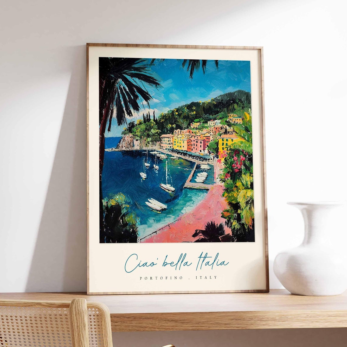 Portofino Italy Deep Blue Harbor Painting Ciao Bella Italia Poster
