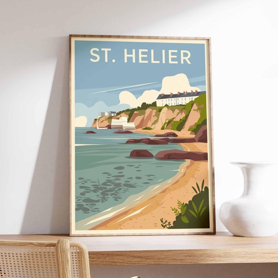 St Helier Print Coastal Travel Poster Jersey Wall Art Seaside Gift Uk Coast