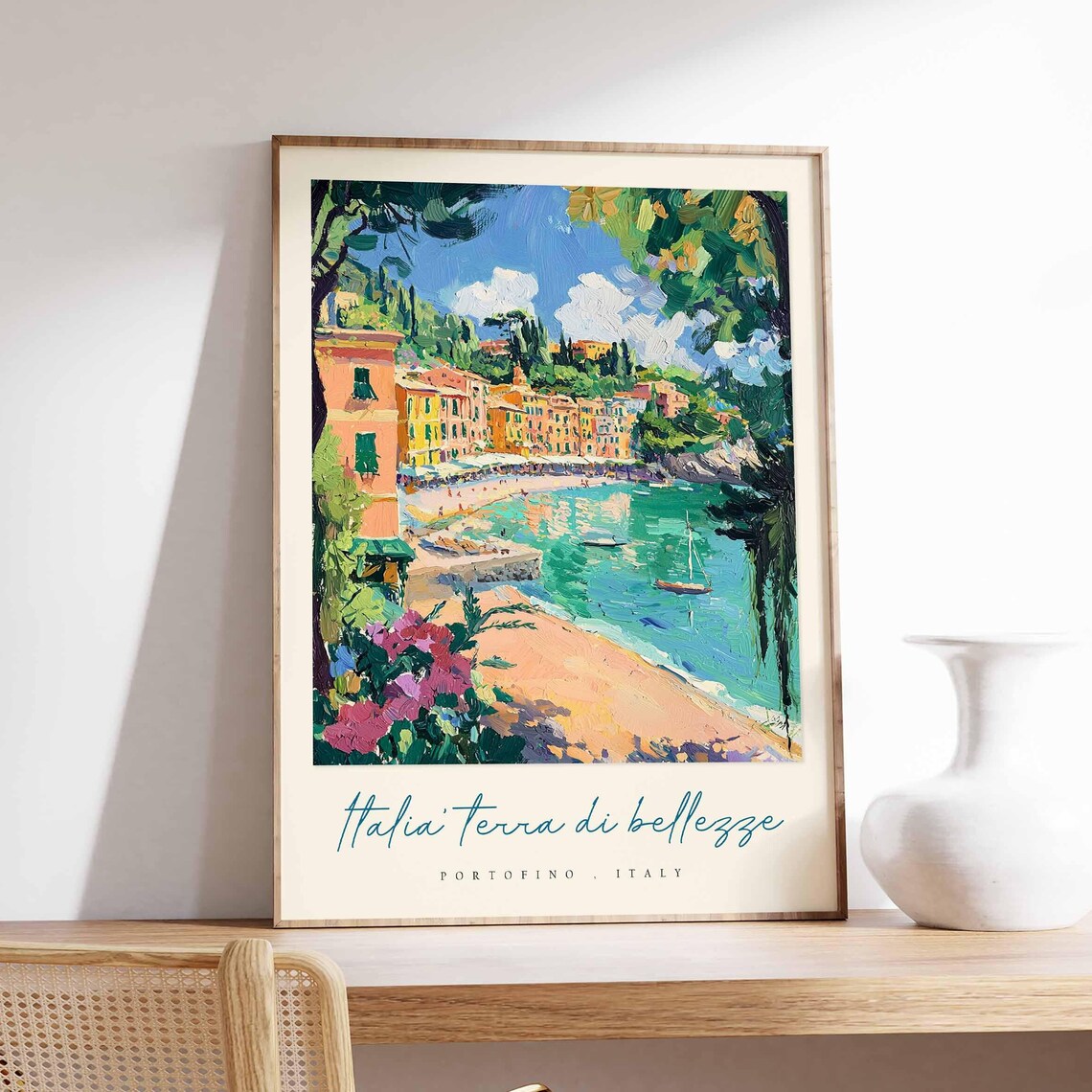Portofino Italy Sandy Cove Painting Italia Terra Di Bellezze Poster