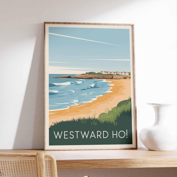 Westward Ho Coastal Travel Poster, Devon Wall Art