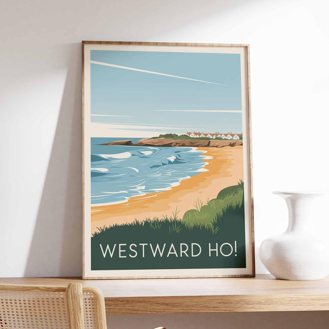 Westward Ho Coastal Travel Poster, Devon Wall Art