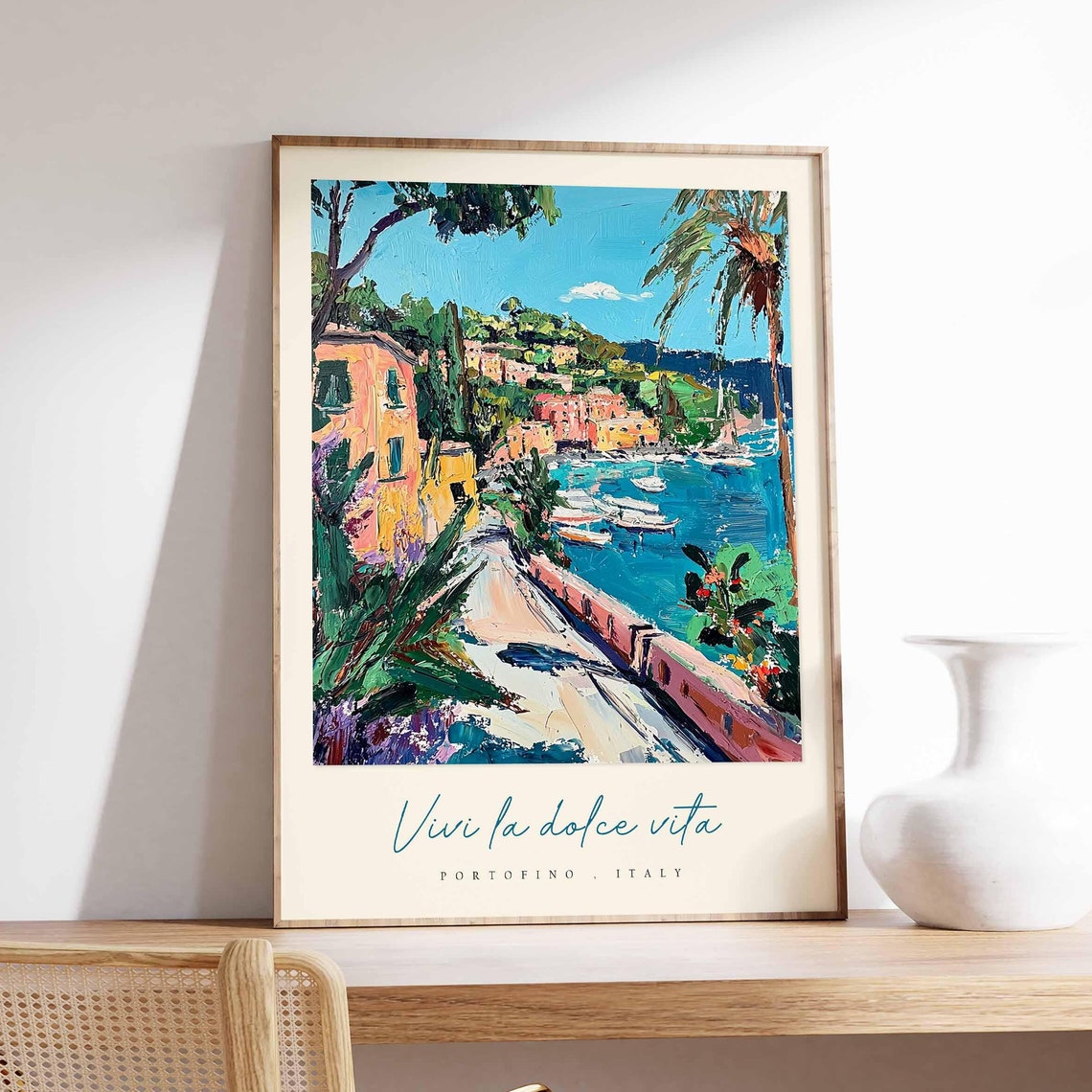 Portofino Italy Coastal Path Impasto Painting Vivi Dolce Vita Poster