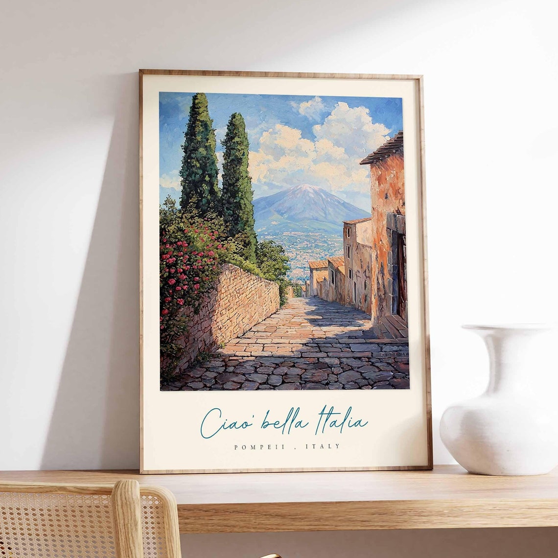 Pompeii Italy Cobbled Lane With Cypress Ciao Bella Italia Poster