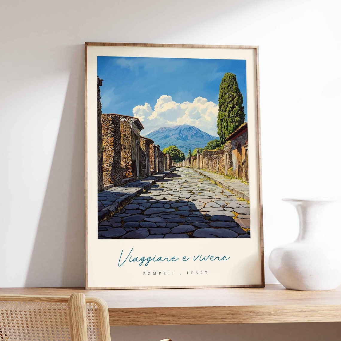 Pompeii Italy Stone Ruins Street With Vesuvius Viaggiare Vivere Poster