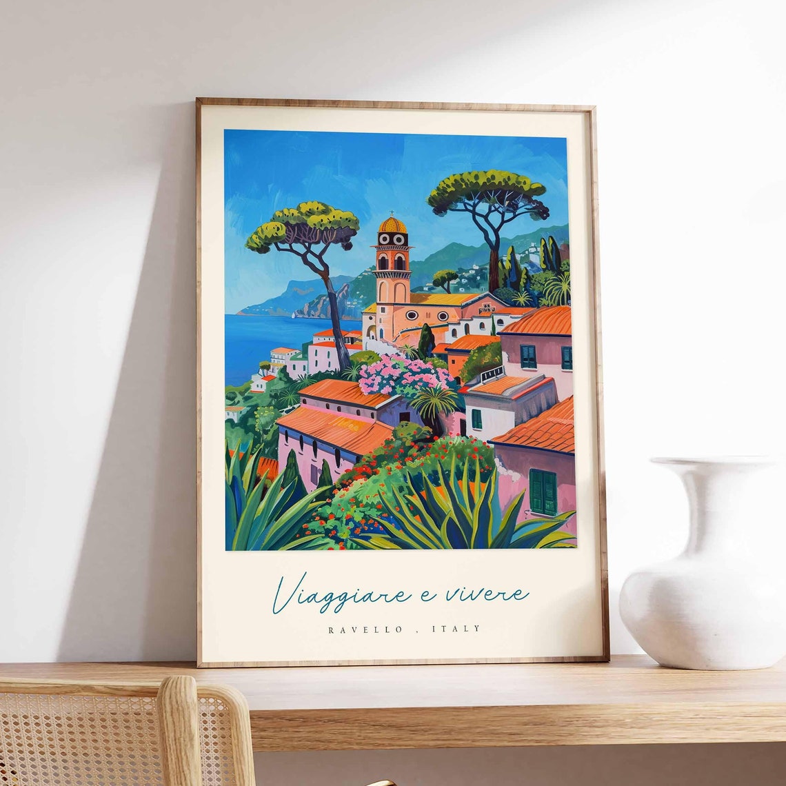 Ravello Italy Bold Pop Art Village Umbrella Pine Flower Poster