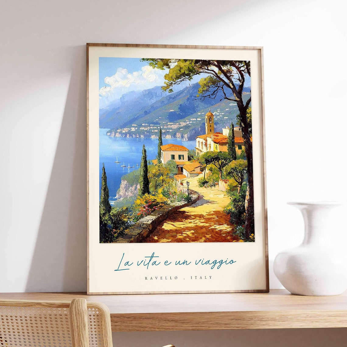 Ravello Italy Golden Path Church Cypress Sailboat Sea View Poster