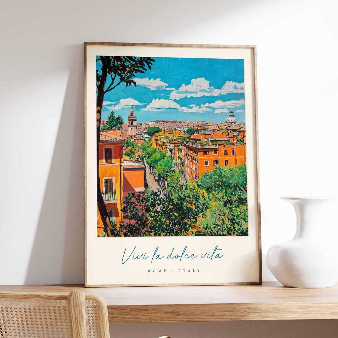 Rome Italy Skyline Bell Tower Domes Watercolor Travel Quote Poster
