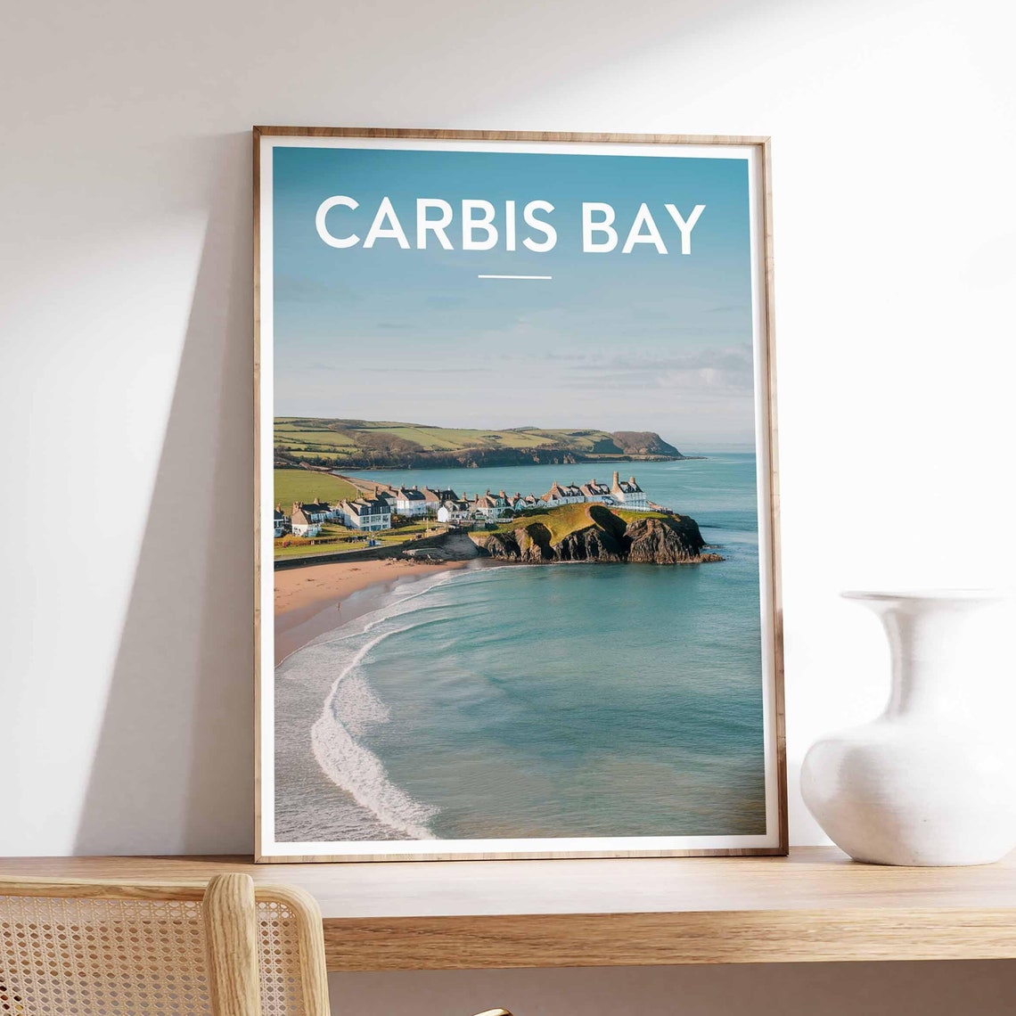 Carbis Bay Cornwall Aerial Beach Turquoise Waves Coastal Travel Poster