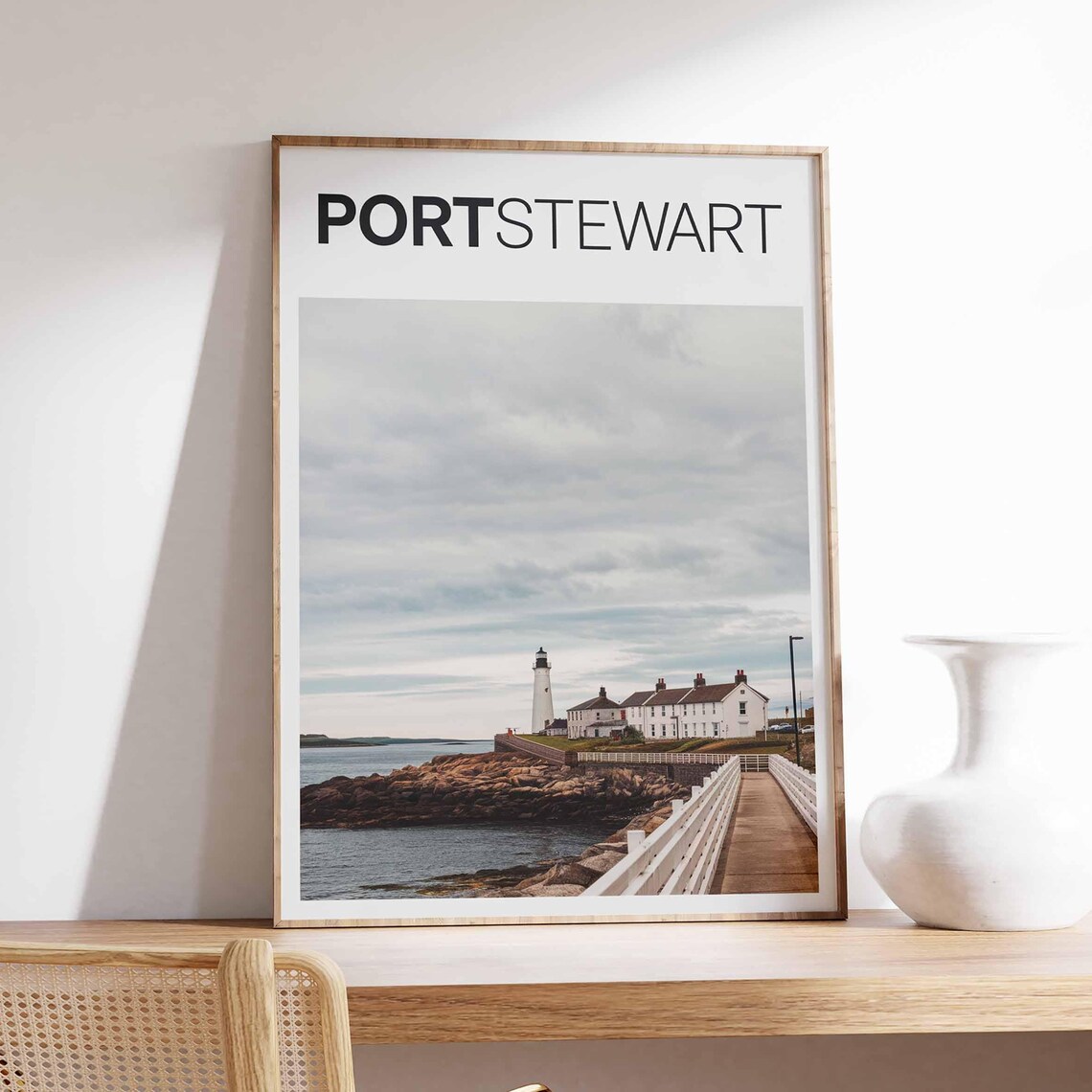 Portstewart Lighthouse Coastguard Cottages Photo Style Travel Poster