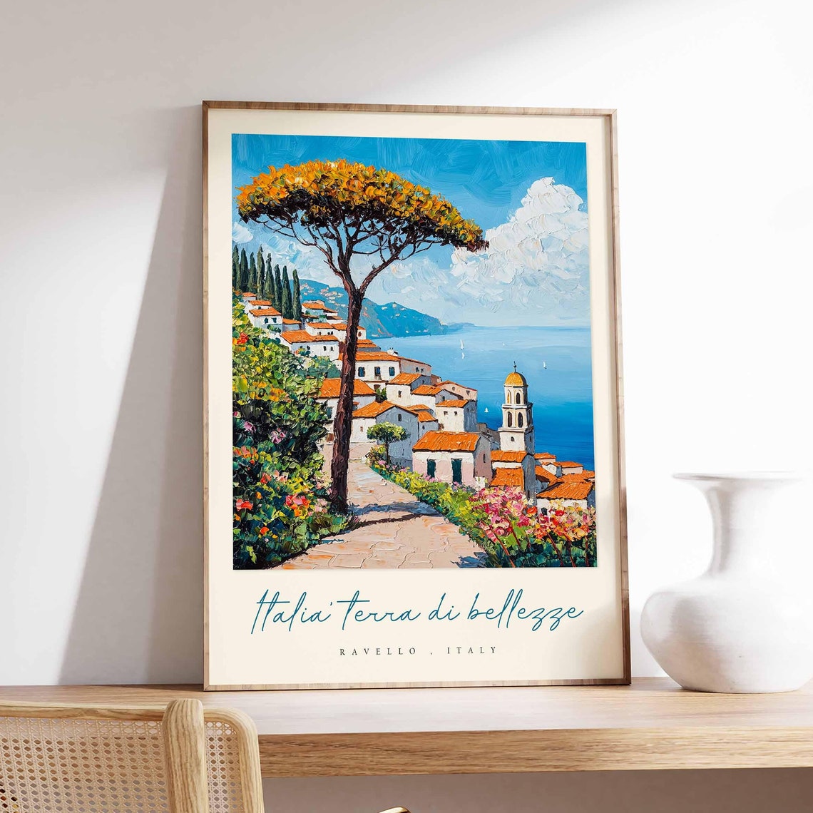Ravello Italy Umbrella Pine White Village Red Roof Art Poster
