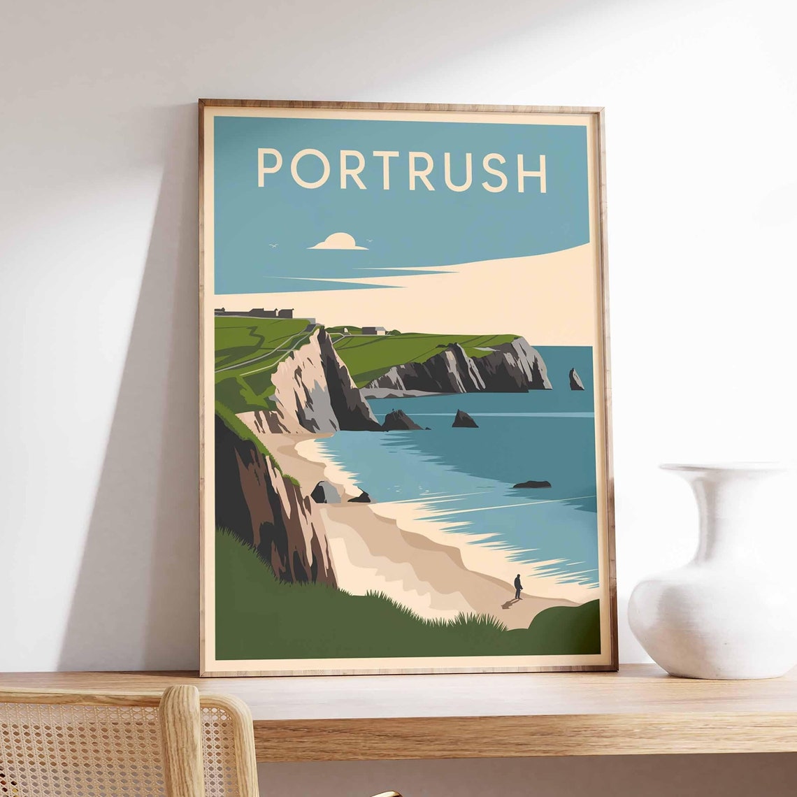 Portrush Northern Ireland Sea Cliffs Retro Coastal Travel Poster