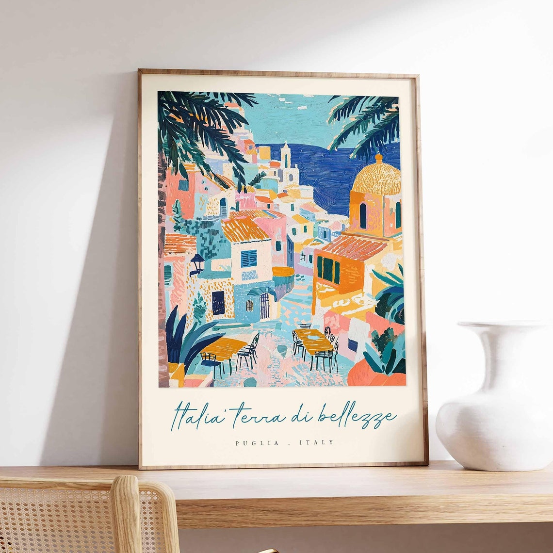 Puglia Italy Seaside Piazza Cafe Scene Italia Bellezze Poster