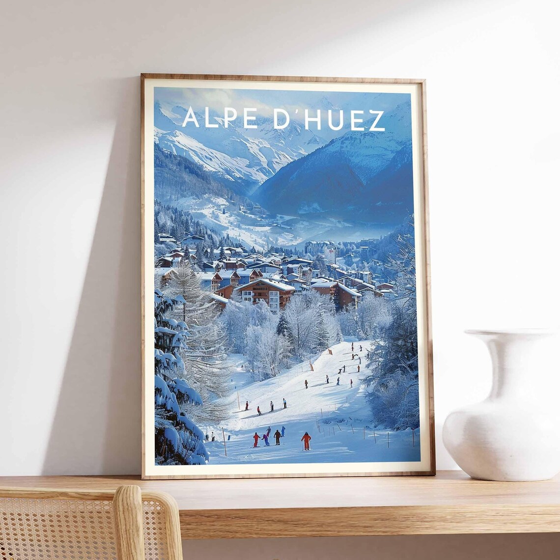 Skiing Travel Poster Alpe Dhuez Ski Print France Travel Print Skiing Art Skiing Print Winter Sport Art Ski Gift