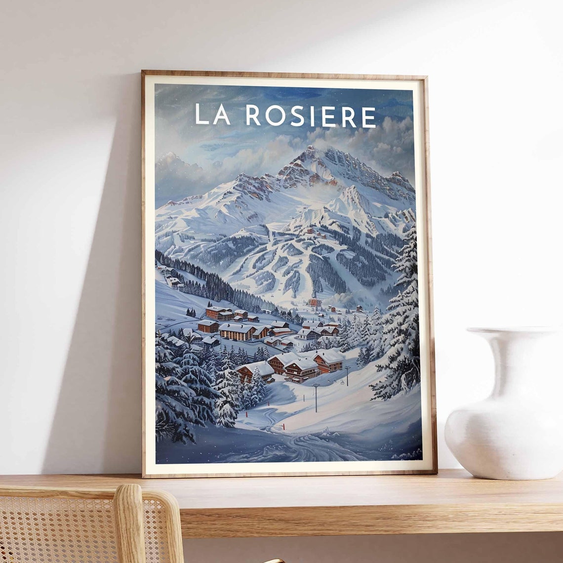 La Rosiere French Alps Snowy Village Pines Majestic Peak Poster