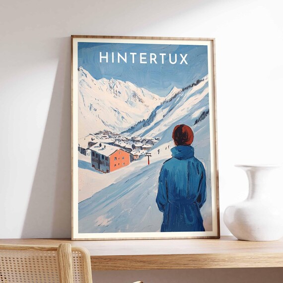 Hintertux Austria Painterly Skier Overlooking Snowy Valley Poster
