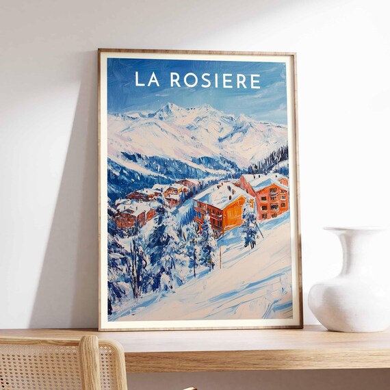 La Rosiere French Alps Ski Resort Chalets Dusk Snow Peaks Poster