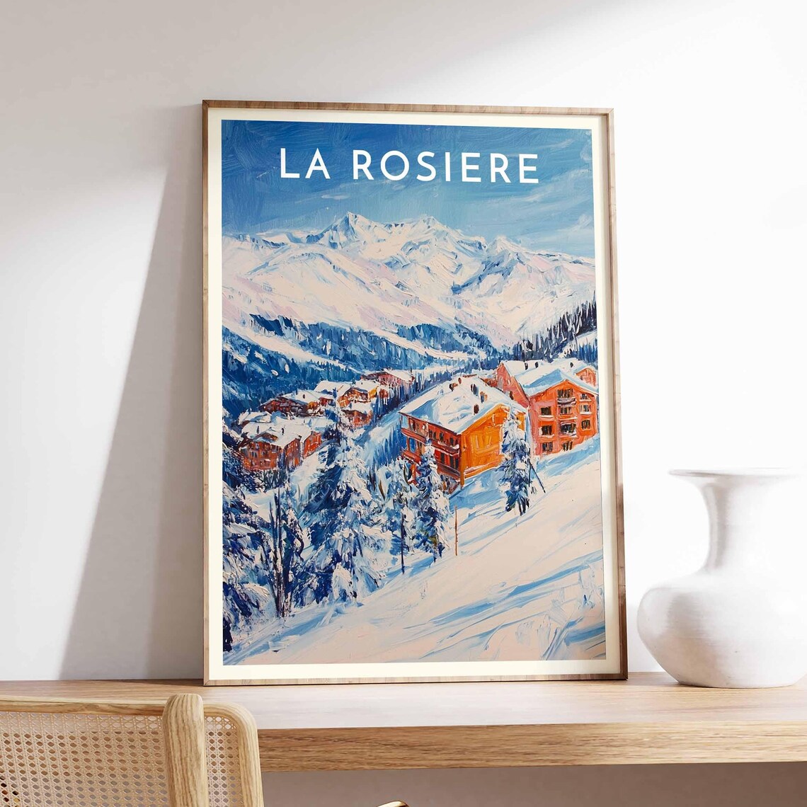 La Rosiere French Alps Ski Resort Chalets Dusk Snow Peaks Poster