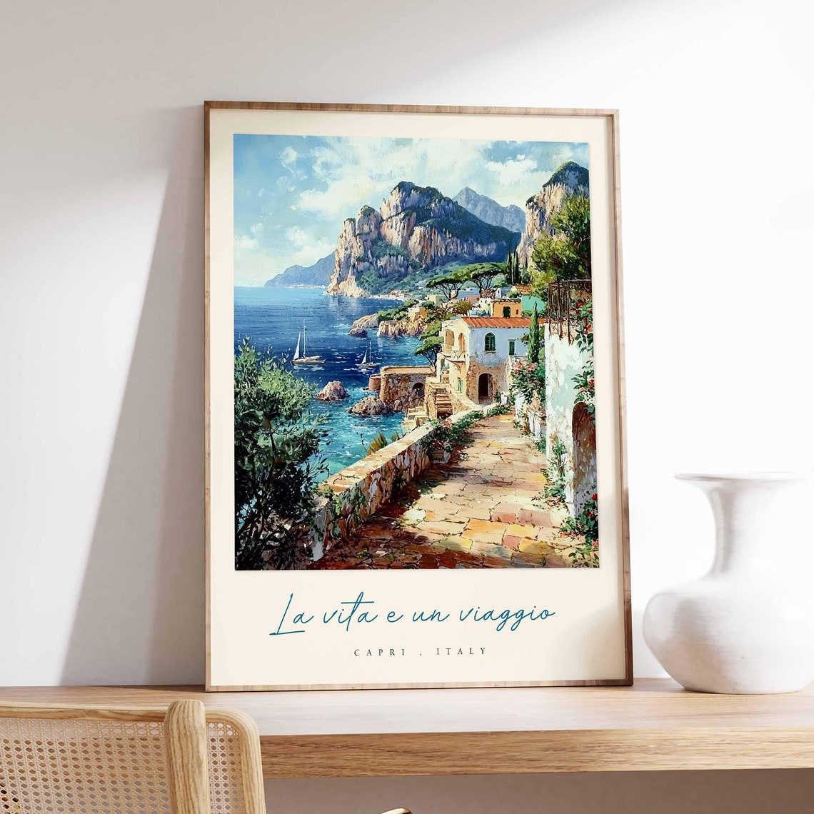Capri Italy La Vita e un Viaggio Stone Path Coastal Cliffs Poster