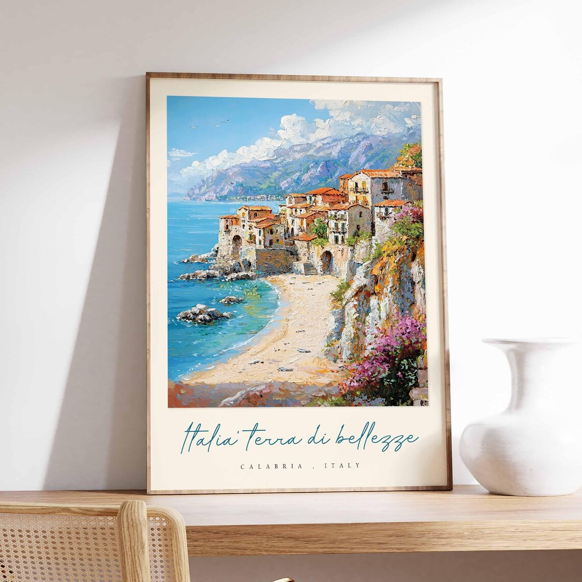 Italia Terra di Bellezze Calabria Italy Beach Cliff Town Poster