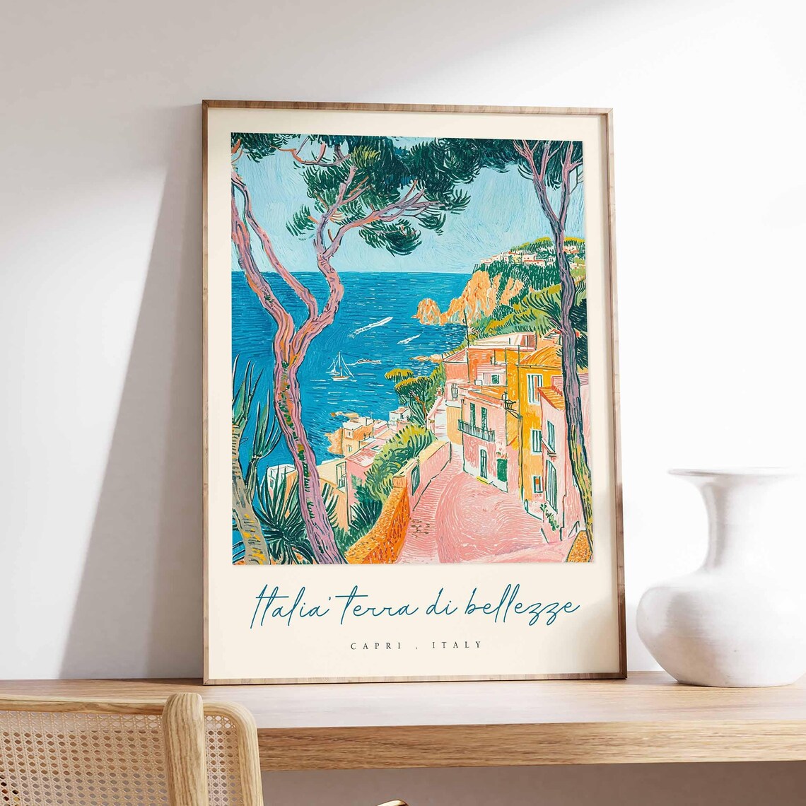 Italia Terra di Bellezze Capri Italy Pine Trees Coast View Poster