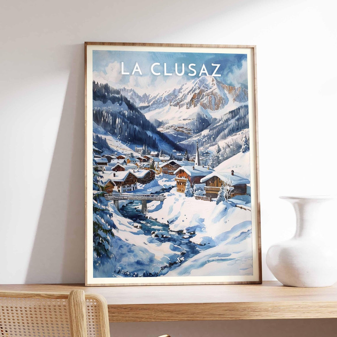 Skiing Travel Poster La Clusaz Ski Print France Travel Print Skiing Art Skiing Print Winter Sport Art Ski Gift