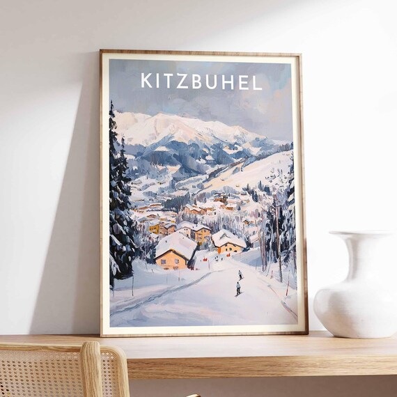 Kitzbuhel Austria Painterly Skiers On Village Street Travel Poster
