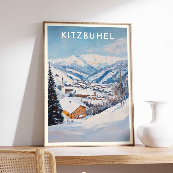Kitzbuhel Austria Painterly Orange Chalet Over Town Travel Poster