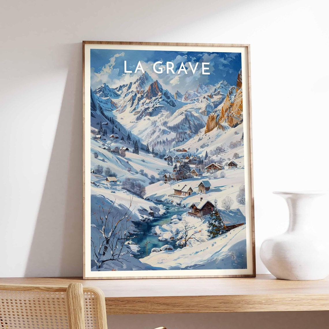 Skiing Travel Poster La Grave Ski Print France Travel Print Skiing Art Skiing Print Winter Sport Art Ski Gift