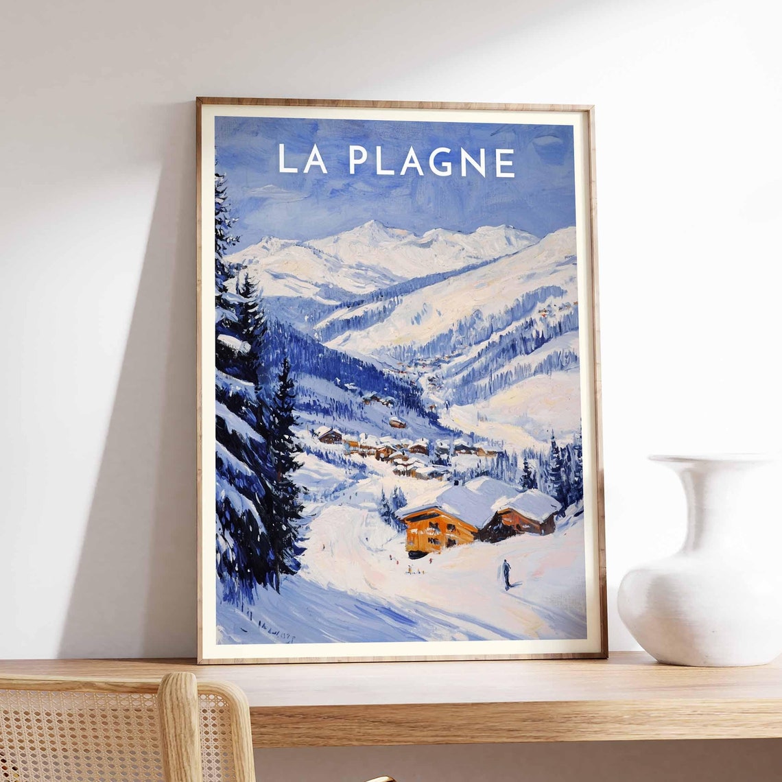 Skiing Travel Poster La Plagne Ski Print France Travel Print Skiing Art Skiing Print Winter Sport Art Ski Gift