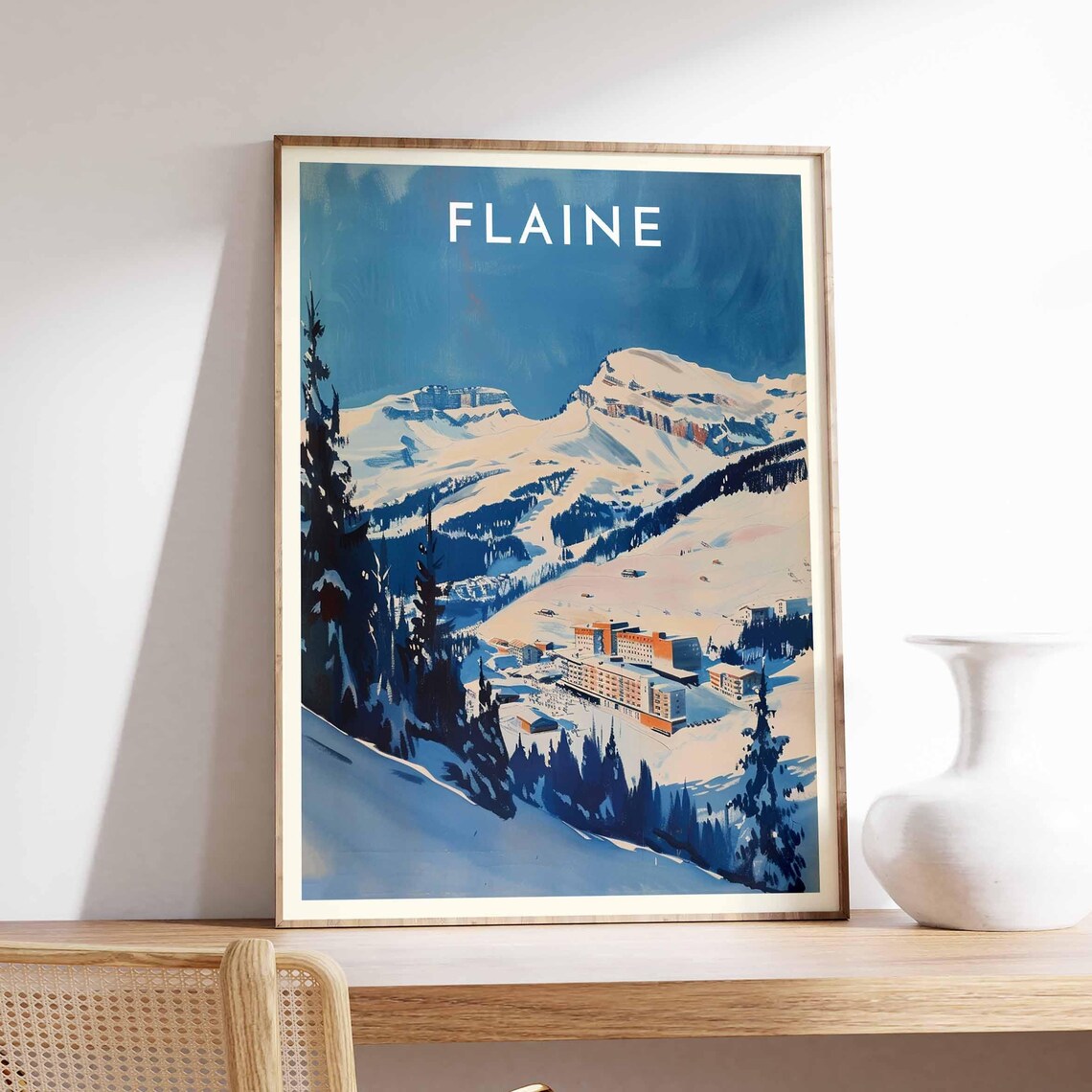 Flaine Skiing Travel Poster, France Winter Sport Art