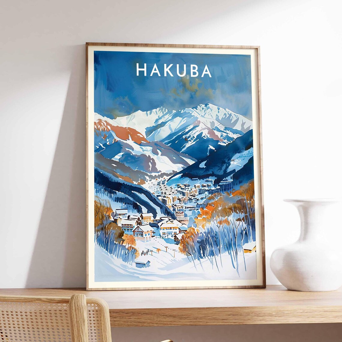 Hakuba Japan Valley Village Autumn Colors Blue Mountain Ski Poster