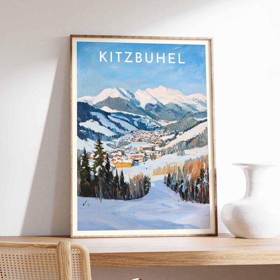 Kitzbuhel Austria Painterly Forest Slope To Town Vintage Poster